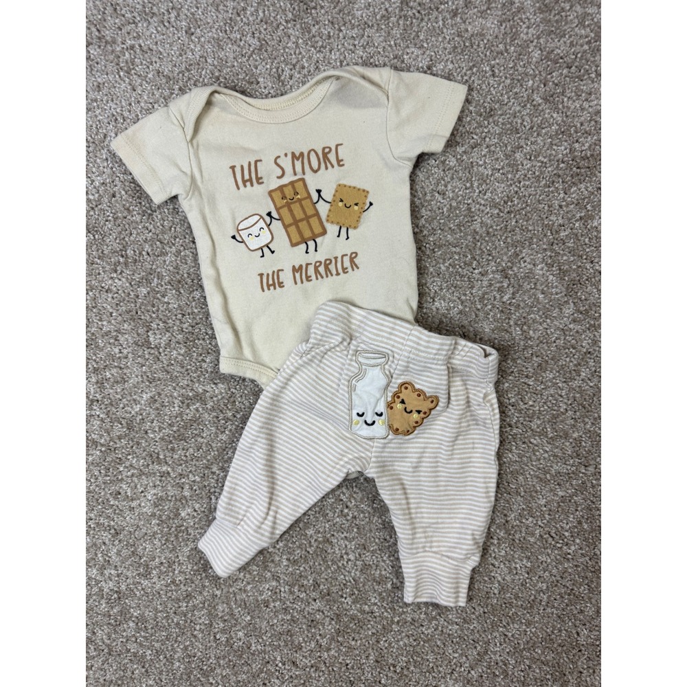 Koala Baby 0-3M The Smore The Merrier Bodysuit and Striped Jogger Set Tan Cream